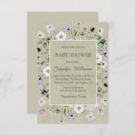 Convites chá de fraldas verde de flores silvestres elegante