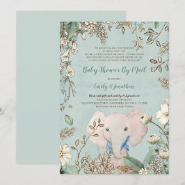 Convites Chá de fraldas Verde do Elefante Fofante Jufo Vint