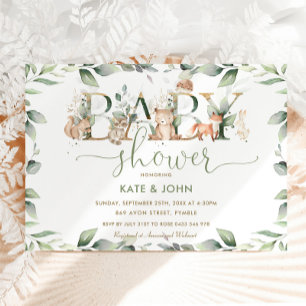 Convites Chá de fraldas Verde dos Animais das Florestas Qu