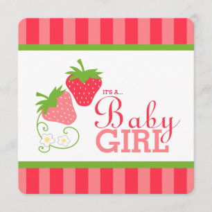 Convites Chá de fraldas verde e rosa de morango doce