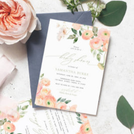 Convites Chá de fraldas Verde Elegante Blush & Sage