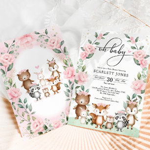 Convites Chá de fraldas Verde Floral de Blush Woodland