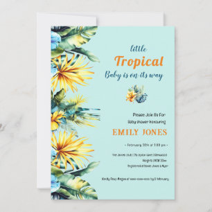 Convites Chá de fraldas verde floral tropical amarelo Elega
