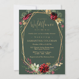 Convites Chá de fraldas Verde Geométrico Russo Boho Wildflo