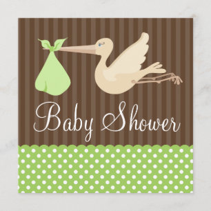 Convites Chá de fraldas Verde Marrom Stork Dots Gênero Ne
