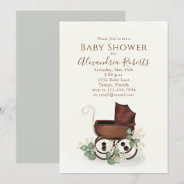 Convites Chá de fraldas Verde Moderno Aquarela Eucalyptus