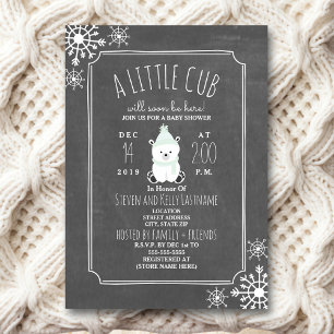 Convites Chá de fraldas Verde Neutro de Urso Polar de inver