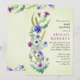 Convites Chá de fraldas verde Primavera de flor silvestre d