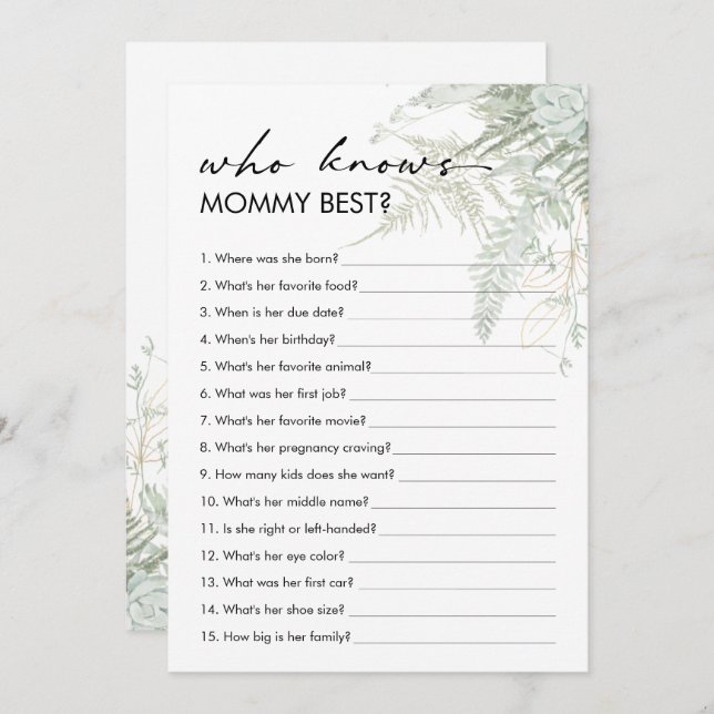Convites Chá de fraldas Verde Que Conhece A Melhor Mamãe (Frente/Verso)