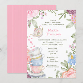 Convites Chá de fraldas Verde Rosa Elegante do Tea Party