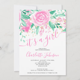 Convites Chá de fraldas verde-rosa rosa aquarela