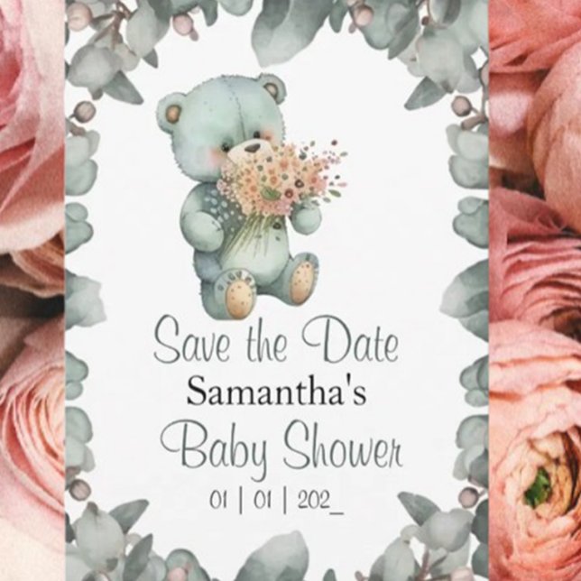 Convites Chá de fraldas Verde Teddy Bear Boy (Celebrate your little one's arrival with our adorable teddy bear baby shower invitation!)