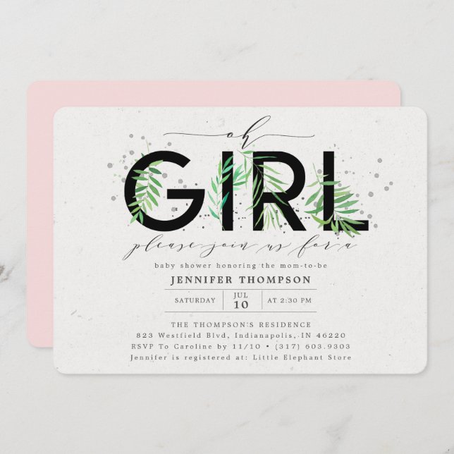 Convites Chá de fraldas Verde Tropical (Frente/Verso)