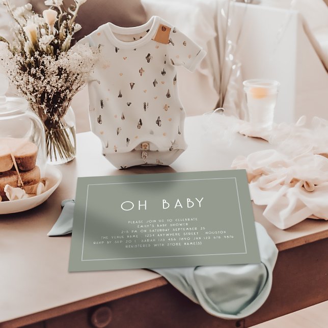 Convites Chá de fraldas Verde Verde da faixa de borda simpl (Available digitally and printed)