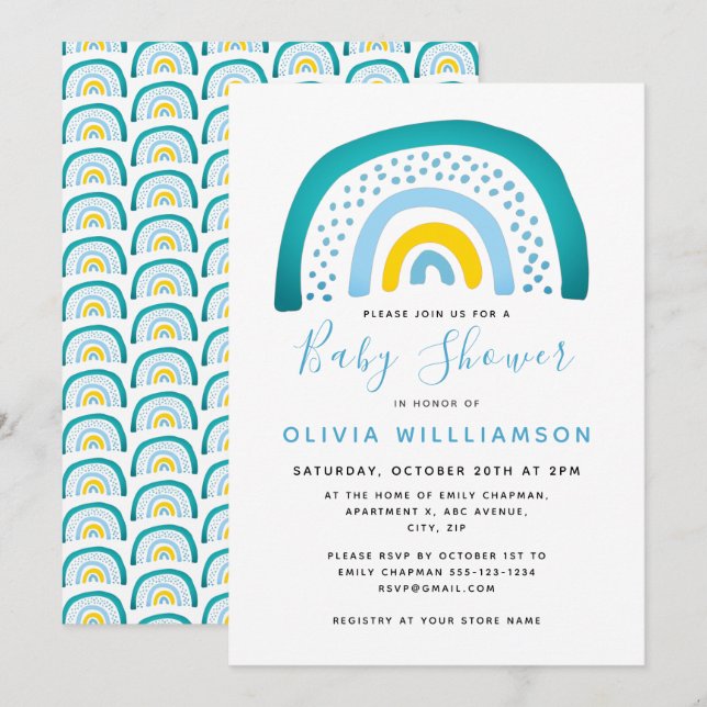 Convites Chá de fraldas Verde Verde-Moderno, Baby Boy Inv (Frente/Verso)