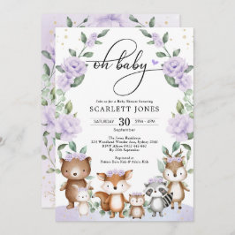 Convites Chá de fraldas verde-verde-verde-roxo-da-floresta