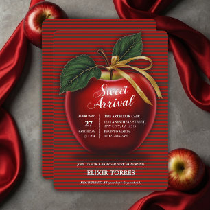 Convites Chá de fraldas Vermelho da Apple, doce chegada
