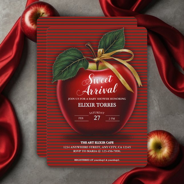 Convites Chá de fraldas Vermelho da Apple, doce chegada (Criador carregado)