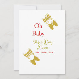 Convites chá de fraldas vermelho da borboleta ouro oh bebê