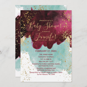 Convites Chá de fraldas vermelho do ouro da aguarela da