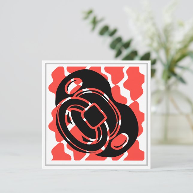 Convites Chá de fraldas Vermelho e Branco Pacificador (Em pé/Frente)