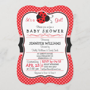 Convites Chá de fraldas Vermelho e Preto Ladybug; Bonito