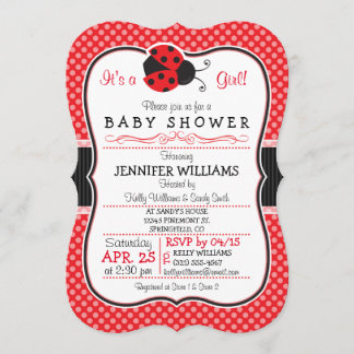 Convites Chá de fraldas Vermelho e Preto Ladybug; Bonito