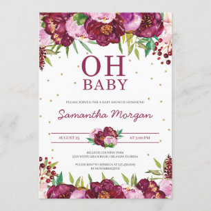 Convites chá de fraldas vermelho maroon blush rosa