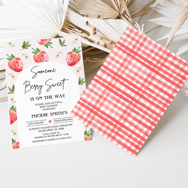 Convites Chá de fraldas Vermelho Rosa Morango Daisy Berry S (Girls Someone Berry Sweet is on the Way Baby Shower Invitation, Arch, Strawberry Strawberries Daisy)