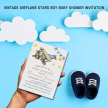 Chá de fraldas Vintage Airplane Stars Boy
