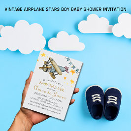 Convites Chá de fraldas Vintage Airplane Stars Boy