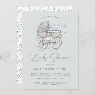 Convites Chá de fraldas Vintage Baby Carruagem
