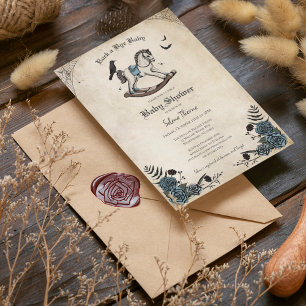 Convites Chá de fraldas Vintage Blue Floral Rocking Horse