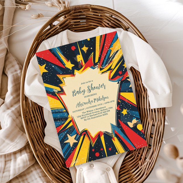 Convites Chá de fraldas Vintage Comic Book Boy (Criador carregado)