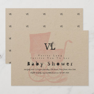Convites chá de fraldas Vintage Girls Convida Kraft Pram