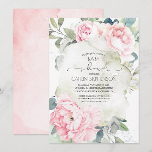 Convites Chá de fraldas Vintage Pink e Greenery
