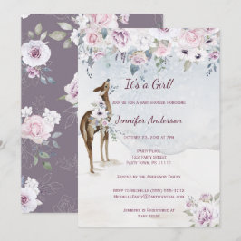 Convites Chá de fraldas Violet Floral Rosa Deer Girl