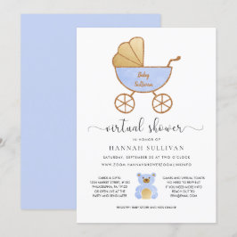 Convites Chá de fraldas Virtual | Azul-Carruagem retroativo