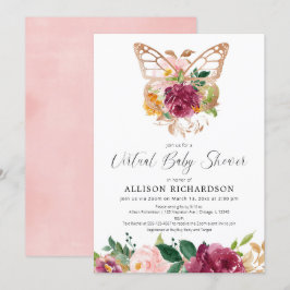 Convites Chá de fraldas virtual borboleta blush burgundy