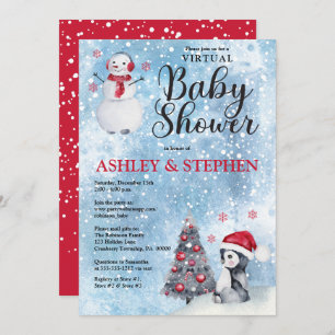 Convites Chá de fraldas Virtual Boy do Pinguim Snowman Wint