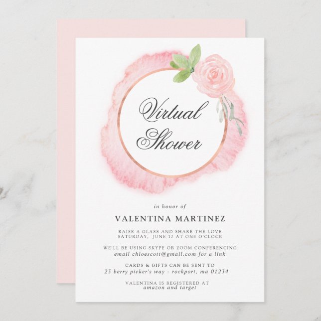 Convites Chá de fraldas Virtual Brent Rosa Rosa Rosa Rosa R (Frente/Verso)