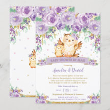 Chá de fraldas Virtual Chic Purple Floral Owl por