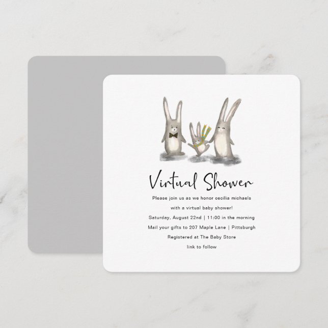 Convites Chá de fraldas Virtual da Família Cony Bonny (Frente/Verso)