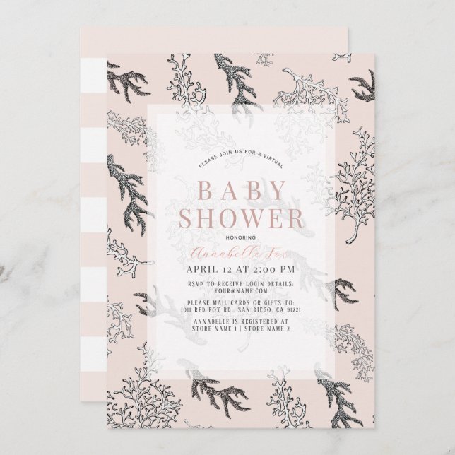 Convites Chá de fraldas Virtual da Rosa claro de Padrão Cor (Frente/Verso)