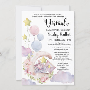 Convites Chá de fraldas Virtual de Balões Florais Rosa El