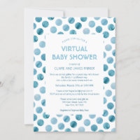 Chá de fraldas Virtual de Bolinhas Azul de Aquarel