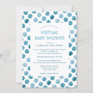 Convites Chá de fraldas Virtual de Bolinhas Azul de Aquarel