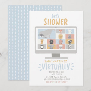 Convites Chá de fraldas virtual de computador com animais 