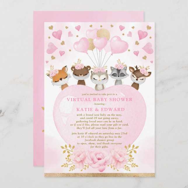 Convites Chá de fraldas Virtual de Dias de os namorados do  (Frente/Verso)