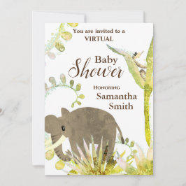Convites Chá de fraldas Virtual de Elefante e Arte Floral